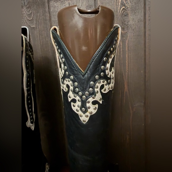 Vintage Old Gringo Leather Boots Black & White Studded Sz 8B Women’s Pointed Toe - Picture 4 of 11